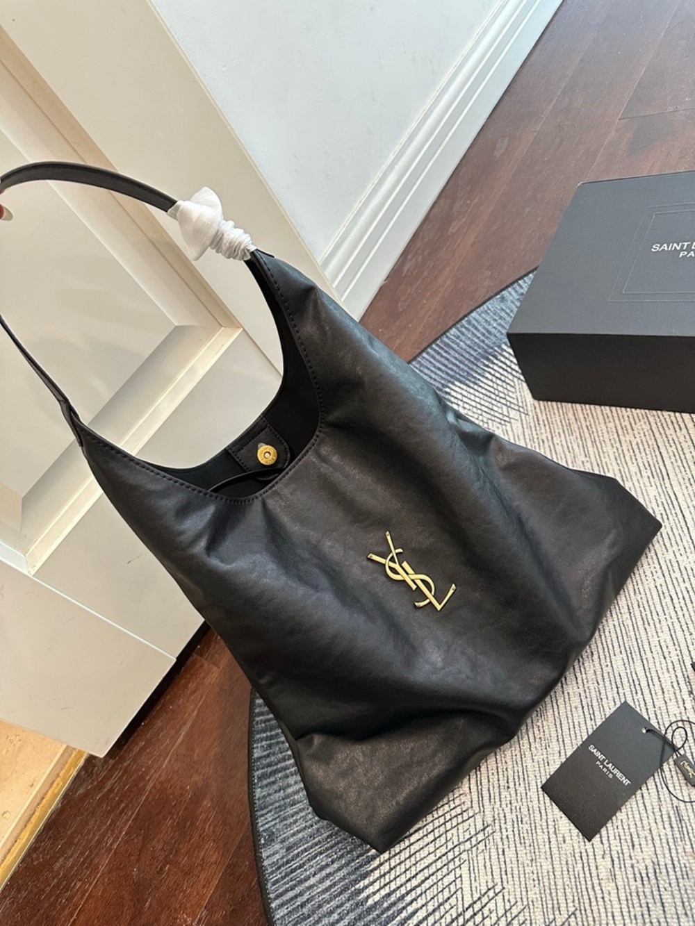 Saint Laurent Black Leather Tote with Gold YSL Logo